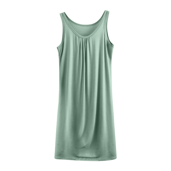 Women's Nightgown Soft Modal Sleeveless Sleepwear Comfy Sleepshirts Pleated Scoopneck Nightshirt