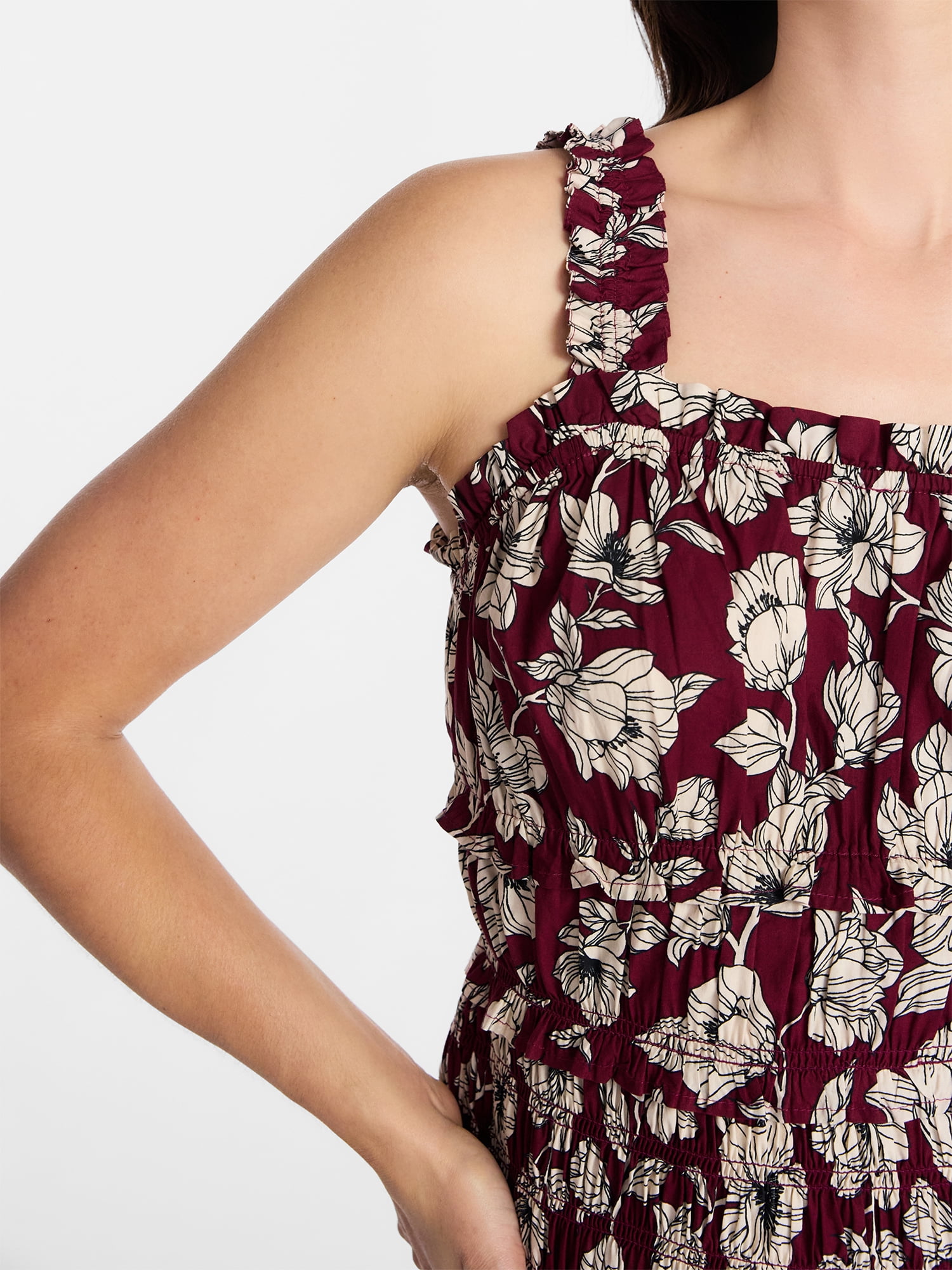 Time and Tru Women's and Women's Plus Sleeveless Smocked Peasant Midi Dress, Sizes XS-4X