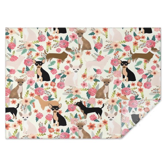 Chihuahua and Flower Rectangle Tablecloth 60"x84",Waterproof Polyester Rectangle Table Cloth, Wipeable Spillproof Polyester Tablecloth for Dining, Camping, Indoor and Outdoor