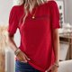 thumbnail image 2 of Camiseta de manga corta de encaje Poliéster Casual Transpirable Cómodo Top de cuello redondo para mujer Rojo XL, 2 of 6