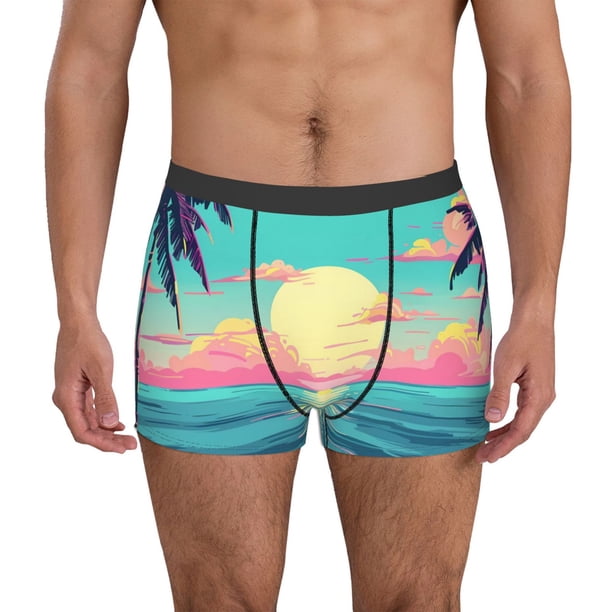 Fotbe Retro Palm Beach Sunset Calzoncillos Tipo Boxer con Bolsa de Soporte Total para Hombre, X-Temp Fresco, Transpirable y de Secado Rápido-Medium