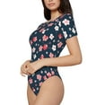 thumbnail image 2 of Daiia Cherry Blossoms print Women's Crew Neck Short Sleeve Bodysuit Fashion Tops Fit Casual Basic Extender Bodysuit-X-Large, 2 of 9