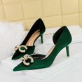 thumbnail image 4 of Zapatos de mujer para banquetes, tacón alto, ante, boca baja, puntiagudos, huecos en los laterales, hebilla de diamante con perlas y lazo, zapatos de salón individuales, 4 of 5