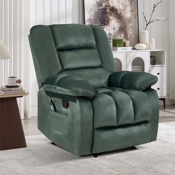 Ebello 36'' Massage Recliner Chair with Heat and Vibration – Soft Fabric Manual Reclining Chair for Living Room and Bedroom – Green