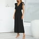 thumbnail image 4 of Mono con cuello en V, pantalones para mujer, mamelucos casuales sin mangas con cintura, pierna recta plisada, 4 of 7