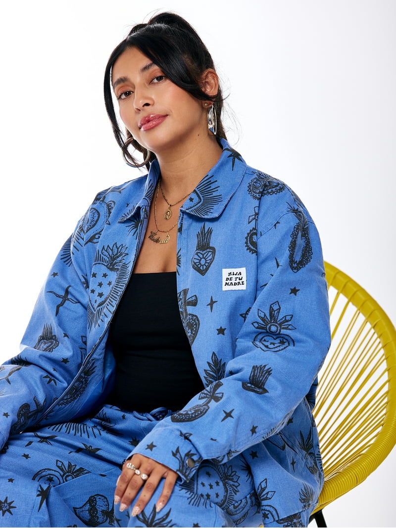 Hija De Tu Madre, Unisex Graphic Zip-Up Jacket, Sacred Heart
