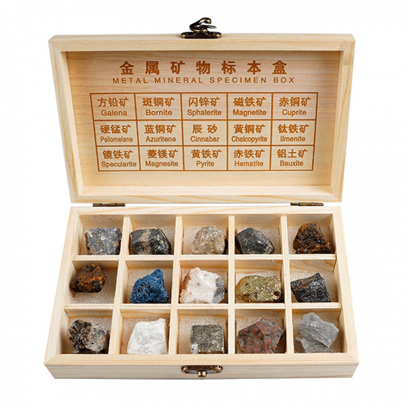 15 Kinds Rock & Mineral Kit,metal For Geology Classrooms Field Testing , Science Teaching Collect G