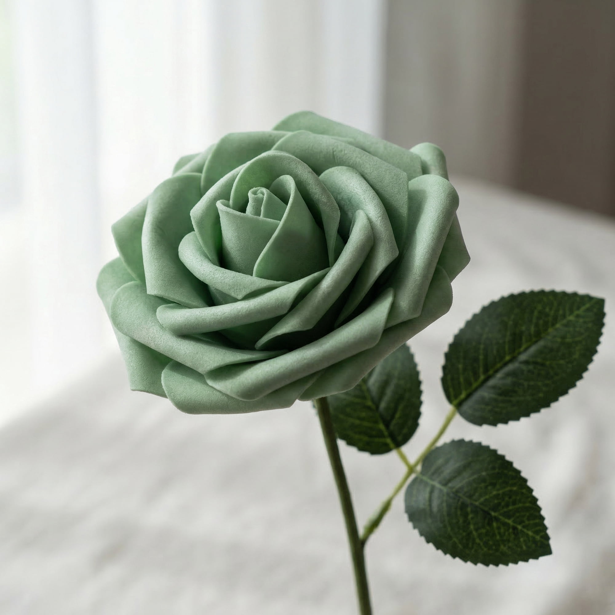 Unique Bargains Artificial Detachable Rose Silk Flower Green 7.1"