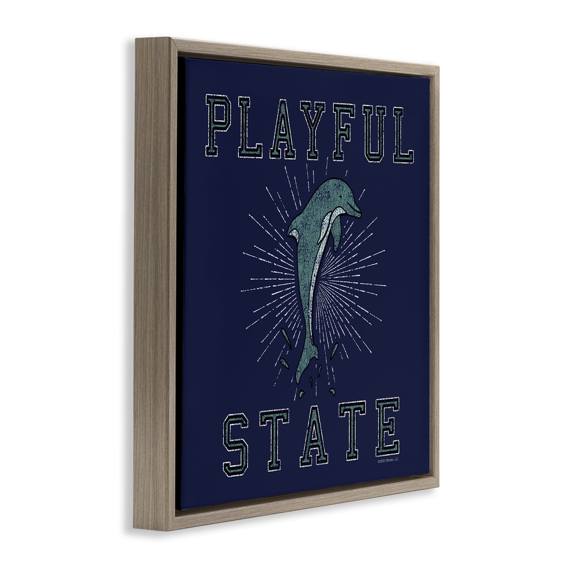 Stupell Industries Playful State Dolphin Novelty & Humor Painting Brown Floater Framed Canvas Art Print Wall Art, 25 x 25