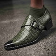 thumbnail image 2 of Men's Croc-Embossed Monk Strap Dress Shoes, Pointed Toe, Block Heel, Studded Casual Loafers Business Dress Shoes, 2 of 6