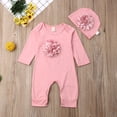thumbnail image 2 of Qiylii Baby Girls Fall Clothes Set, Long Sleeve 3D Flower Solid Color Romper + Hat, 2 of 8