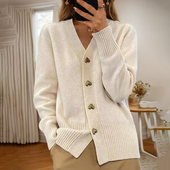 Weikingp Sweaters for Women,Womens Cardigan Sweaters Women'S Button Down Cardigan Coat Long Sleeve Fall Winter Loose Knit Open Front Sweater Cable Knit Sweater Women Beige L
