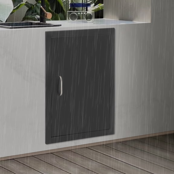 Black Carbon Steel 16.93x23.03 Inch Single Door Cabinet Door Magnetically Sealed Outdoor Barbecue Cabinet Door