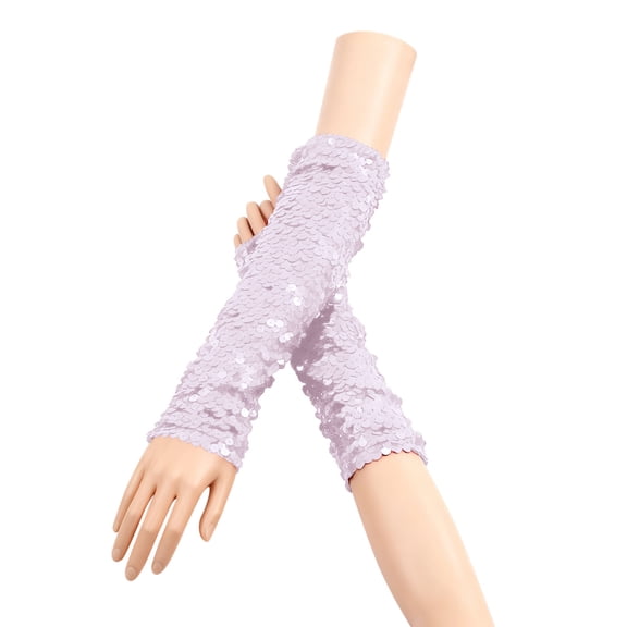 KHONTS Fashion Sparkly Sequins Gloves for Women and Girls Long Fingerless Elastic Glitter Rave Party Gloves White One Size