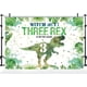 thumbnail image 2 of Fondo de cumpleaños de tres rex de 1,5 x 0,9 m para niños, dinosaurio, 3.er cumpleaños, fondo de hojas verdes, fiesta temática de dinosaurios de 3 años, 2 of 4