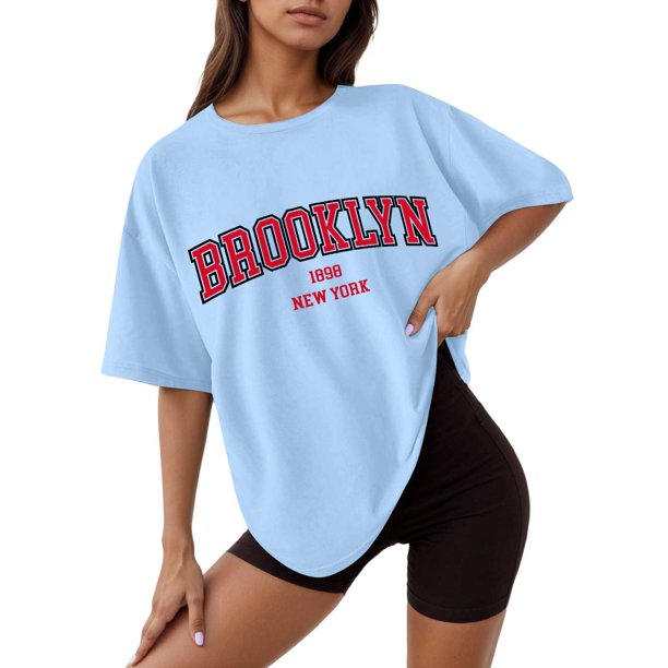 Camiseta holgada de manga corta y cuello redondo con estampado informal para mujer