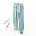 thumbnail image 2 of BXINGOHAI Fleece Lined Sweatpants for Women Casual Drawstring Joggers Pants With Pockets High Waisted Thermal Winter Warm Pants for Snow Mint Green,M, 2 of 5