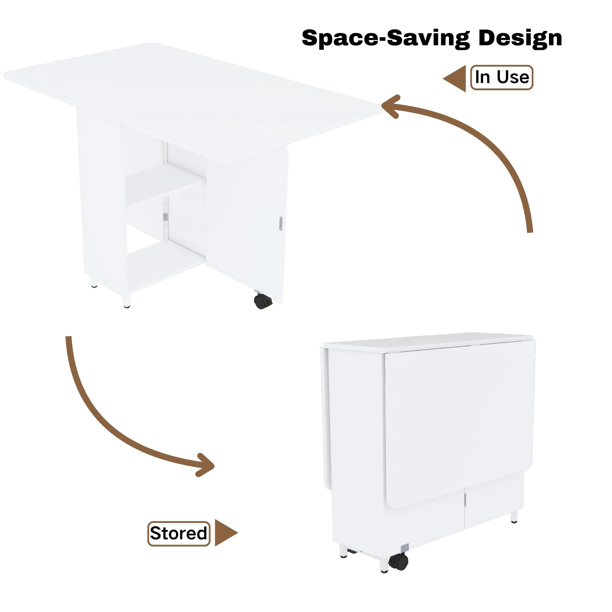 iSunirm Folding Dining Table with Storage, 51.2" Dining Table for 2-4 People, Wooden Dining Table with Under Cabinet, Desktop is Foldable., Portable Dining Table for Home, White