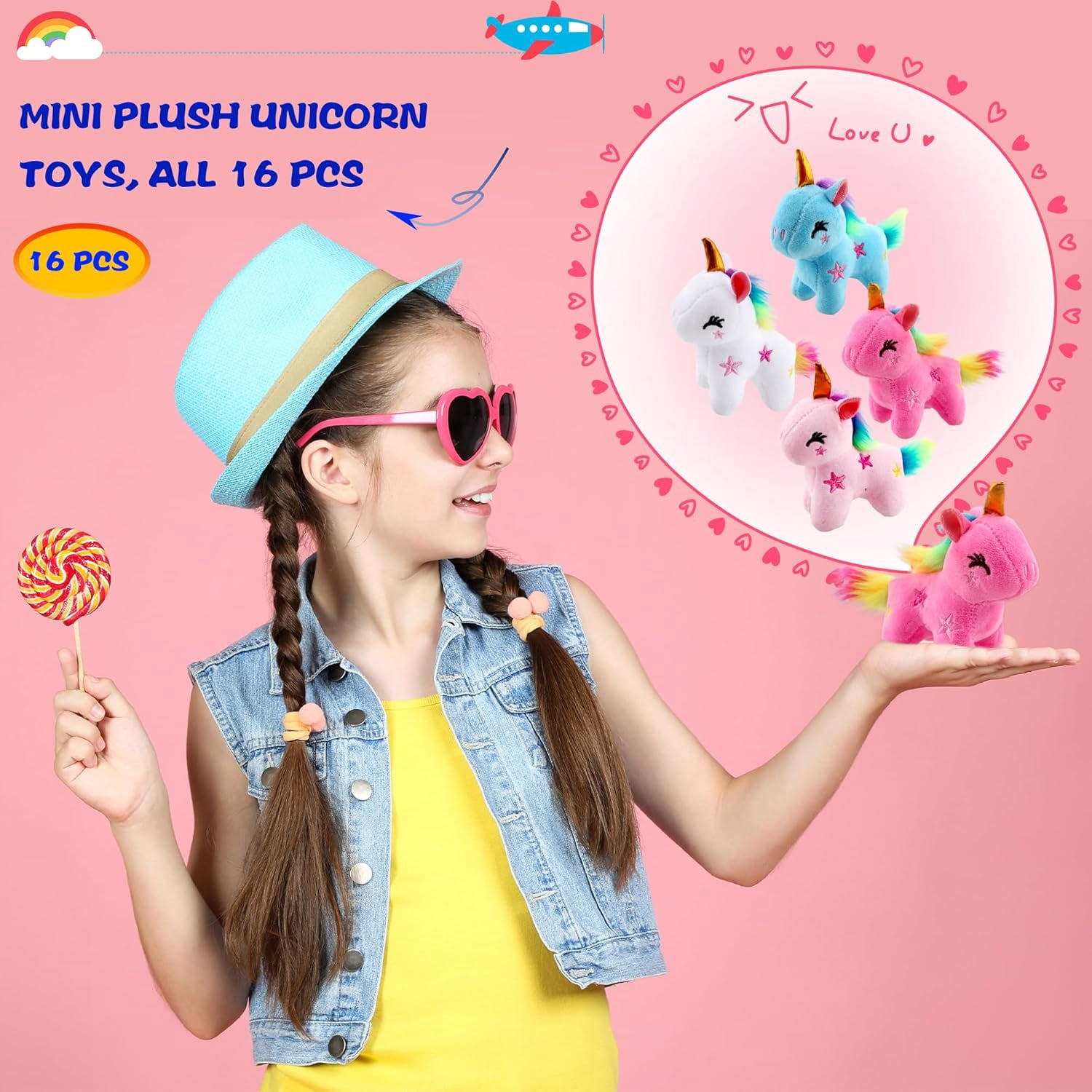 12 Pack 4" Mini Plush Unicorn Toys Small Stuffed Unicorn Cute Plush Keychain Stuffed Animal Toys Bulk for Christmas Birthday Wedding Party Favors, 4 Colors