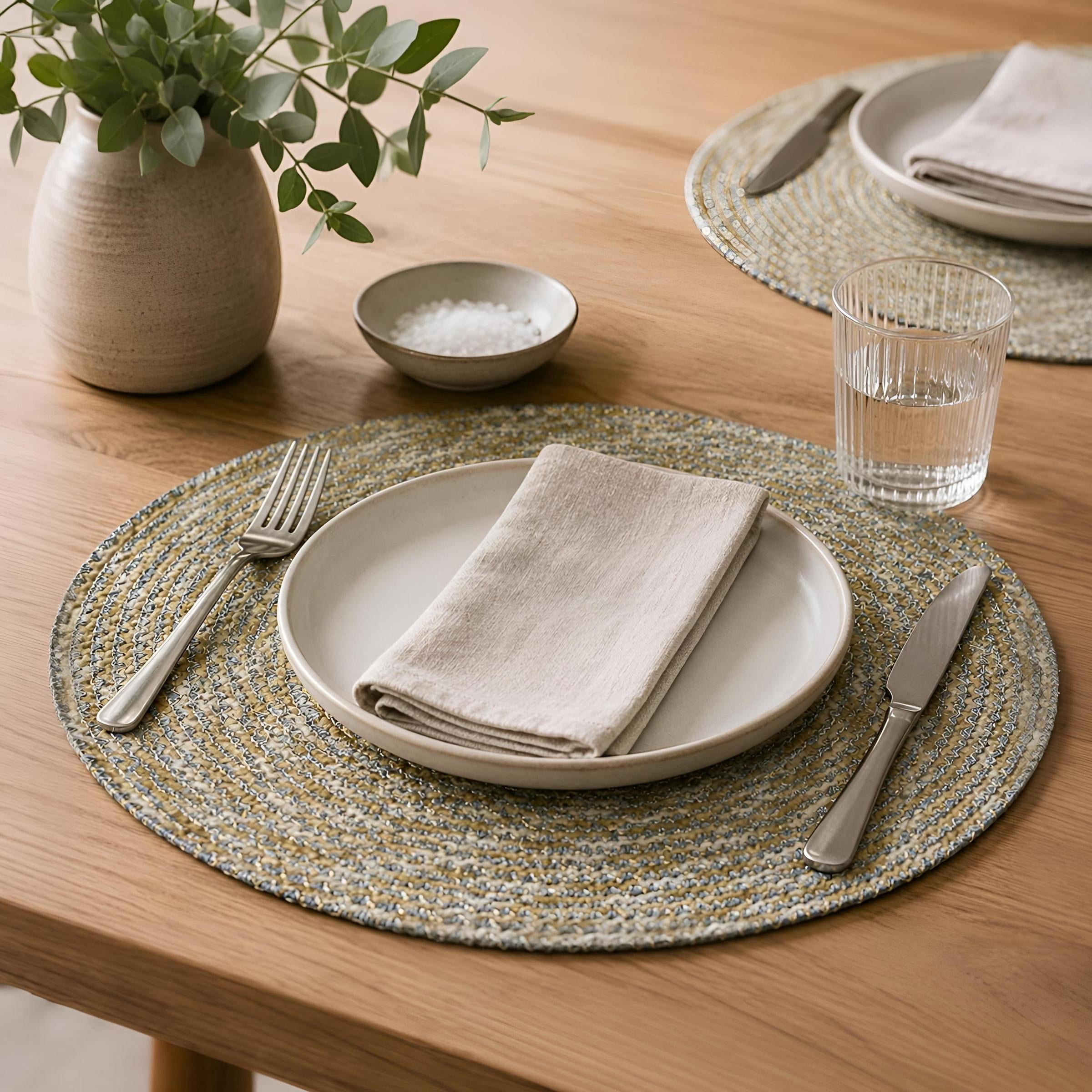 Dainty Home Set of 4 Placemats | Elegant and Durable | 15x15 in Round Woven Non-Slip Washable Place Mats | Tear-Resistant Heat | Resistant Placemats
