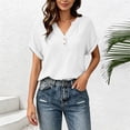 thumbnail image 7 of cocolona Summer Womens Button Down Tops V Neck Short Sleeve Loose Shirts Dressy Casual Solid Color Blouses, 7 of 7