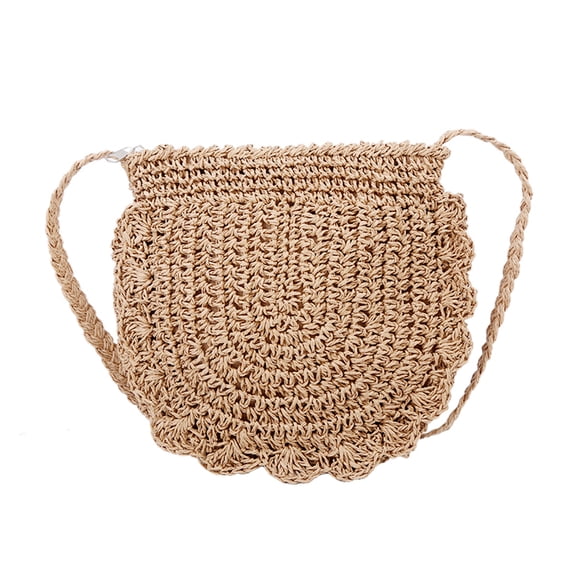 Women's Summer Beach Straw Rope Woven Small Purse, Slim Crossbody Messenger Bag for Vacation Travel (Light Brown)