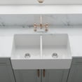 thumbnail image 2 of 33 x 18 Inch Crestwood Farmhouse Sink, White Fireclay Kitchen Sink, Double Bowl Apron Front, Plain Farm Sink, 2 of 9