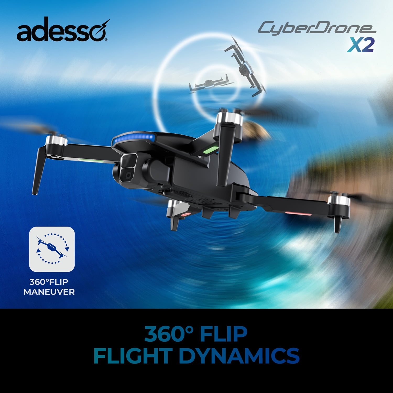 Adesso CyberDrone X2 1080p Drone with FPV Camera, Gimbal, and Remote, CyberDrone X2