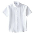 thumbnail image 2 of ZHOGXU Big Girls Shirt Short Sleeve Turndown Collar Buttons Solid Color Comfortable Breathable Top Blouse For Casual Daily Wear White2 5-6 Years, 2 of 4