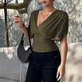 thumbnail image 6 of adaychics Women's Ruched Wrap Tops Deep V Neck Dolman Sleeve Sexy Summer Casual Cinched Waist Tunic Tops for Dating, 6 of 7
