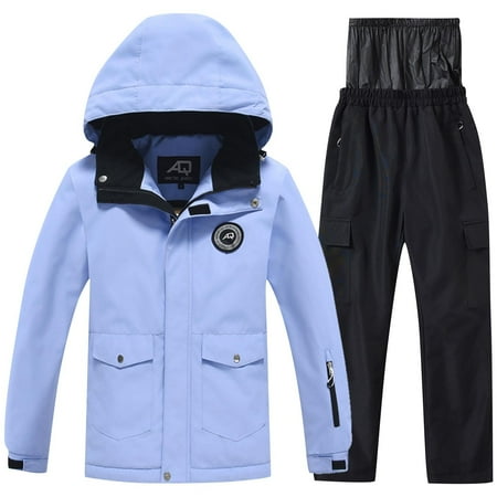 TEAJOPSUU Kids Snowsuits Boys Girls Thick Waterproof Windproof Insulated Ski Jacket and Suspender Snow Pants Winter Warm Snowsuit Set B-Purple