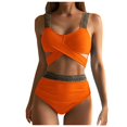 thumbnail image 2 of Women's High Waist Bikini Set Cross Back Tummy Control Two Piece Swimsuit Cover Belly Beach Swimwear for Vacation,Orange,L, 2 of 7