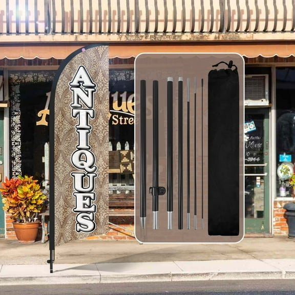 QSUM Antiques Sign Feather Flag,8FT Antiques outdoor advertising flag, Antiques Business Sign,Antiques Swooper Flag（FLAG ONLY）