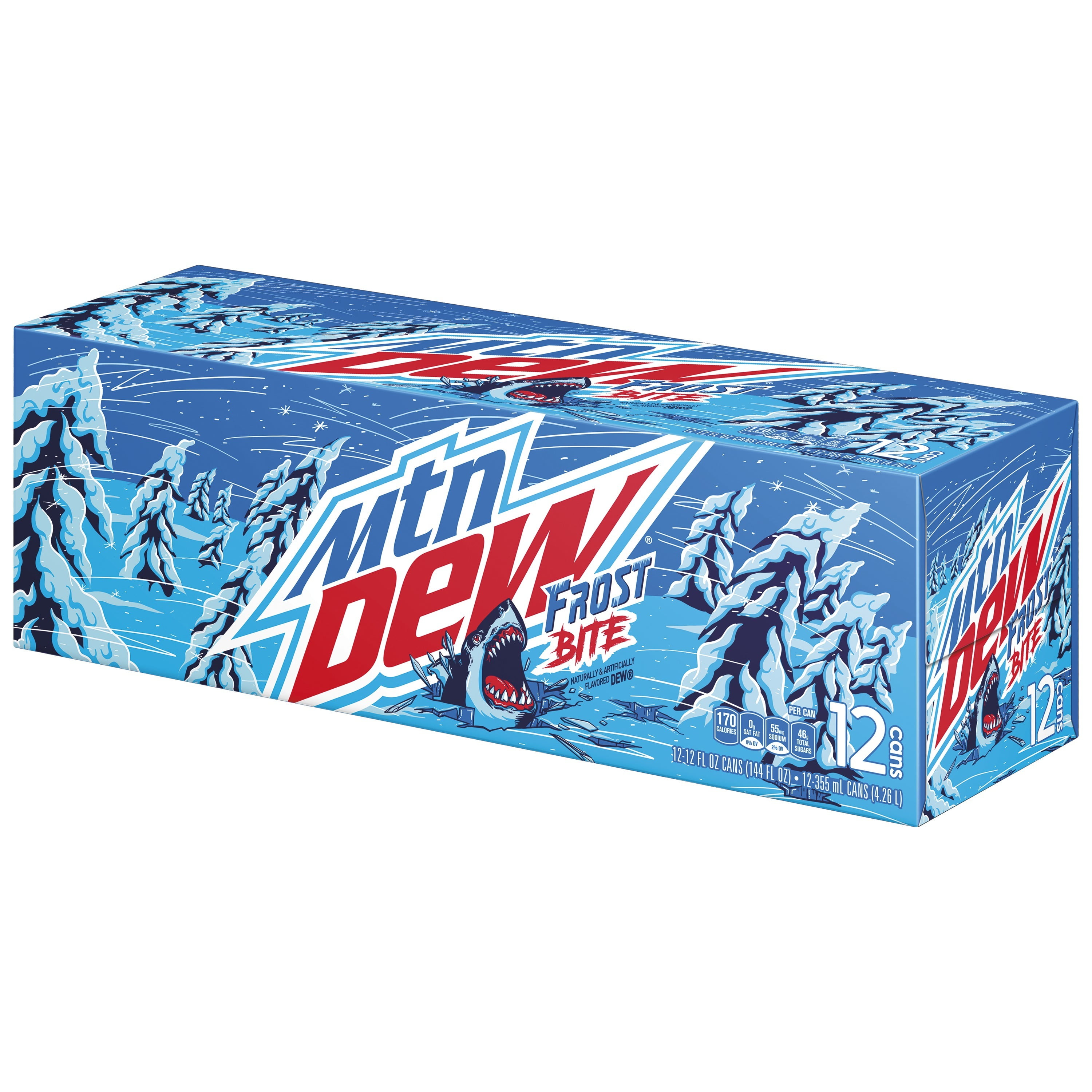 Mountain Dew Frost Bite Soda Naturally & Artificially Flavored Dew 12 fl oz, 12 Count