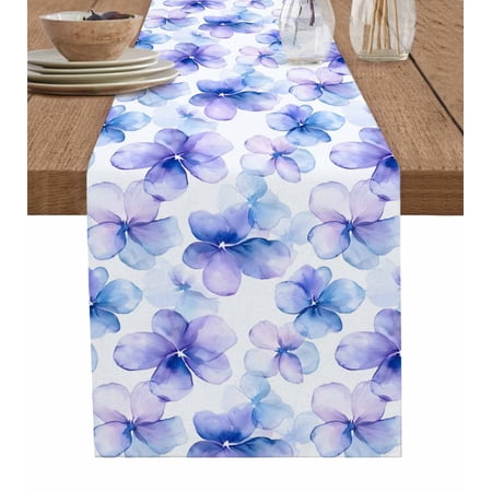 Ldtrchee Purple Blue Spring Floral Table Runner 48 Inches Summer Botanical Flowers Bed Runner Dresser Scarves Tabletop for Indoor Outdoor Parties/Ceremony/Banquet 13 x 48