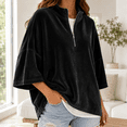 thumbnail image 2 of GZMOALH Women's Velvet Quarter Zip Top, Mock Neck 3/4 Sleeve Loose Fit Casual Pullover Sweatshirt, 2 of 5