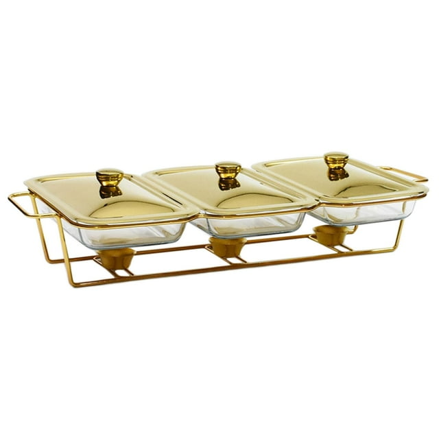 jifeng Réchaud de Buffet pour Aliments Plateaux Chauffe-Aliments 3 Compartiments Plat Rectangulaire Anti-Frottement 1,3 L/1,5 L