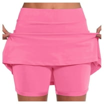 TOWED22 Women's Pleated Tennis Skirts Layered Ruffle Mini Skirts with Shorts for Running Workout(Hot Pink,S)