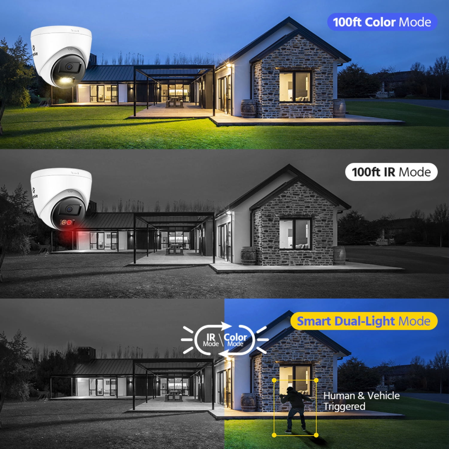 ANNKE 5MP PoE Turret Wired Security IP Cameras, wo Way Audio Outdoor AI Color Night Vision, Outdoor Camera with AI Human/Vehicle Detection, Smart Dual Light, Built-in Mic