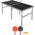thumbnail image 1 of Portable Table Tennis Table - 6 x 3 FT Indoor Outdoor Ping Pong Set with Net Two Paddles and Three Balls, 1 of 7