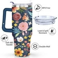 thumbnail image 3 of Colorful Vintage Flowers 40 Oz Tumbler with Handle Lid and Straw, Stainless Steel Double Walled Vacuum Insulated Cup, Cute Birthday Gifts Tumbler for Women Men Friends, 3 of 7