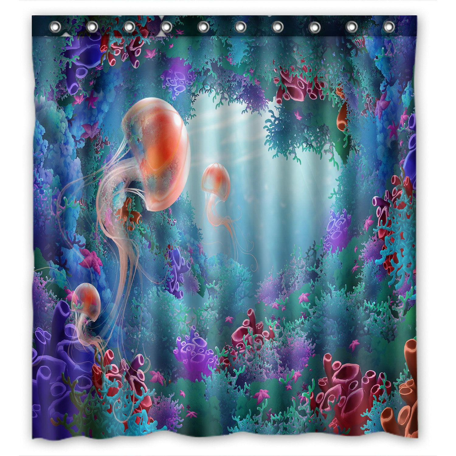 PHFZK Underwater World Shower Curtain, Tropcial Beach Sea Creature