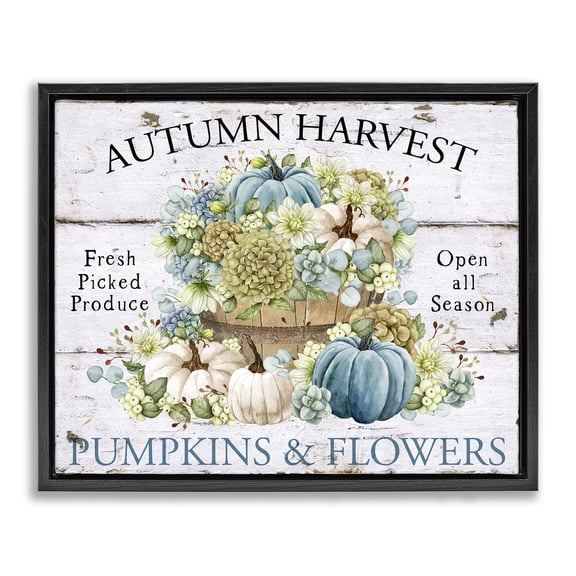 Stupell Industries Pumpkins & Flowers Harvest Holiday Painting Black Floater Framed Canvas Art Prints Wall Art, 21 x 17