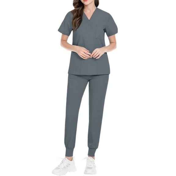 Gray Scrubs,2 Pieces Scrub Sets for Women Medical Wide Leg Stretch Plus Size Yoga Jogger Nursing Scrubs Sets - Gray - XL