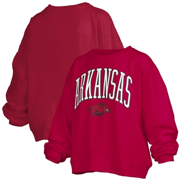 Women's Pressbox Cardinal Arkansas Razorbacks Janise Arch Over Logo Waist Length Oversized Pullover Sweatshirt