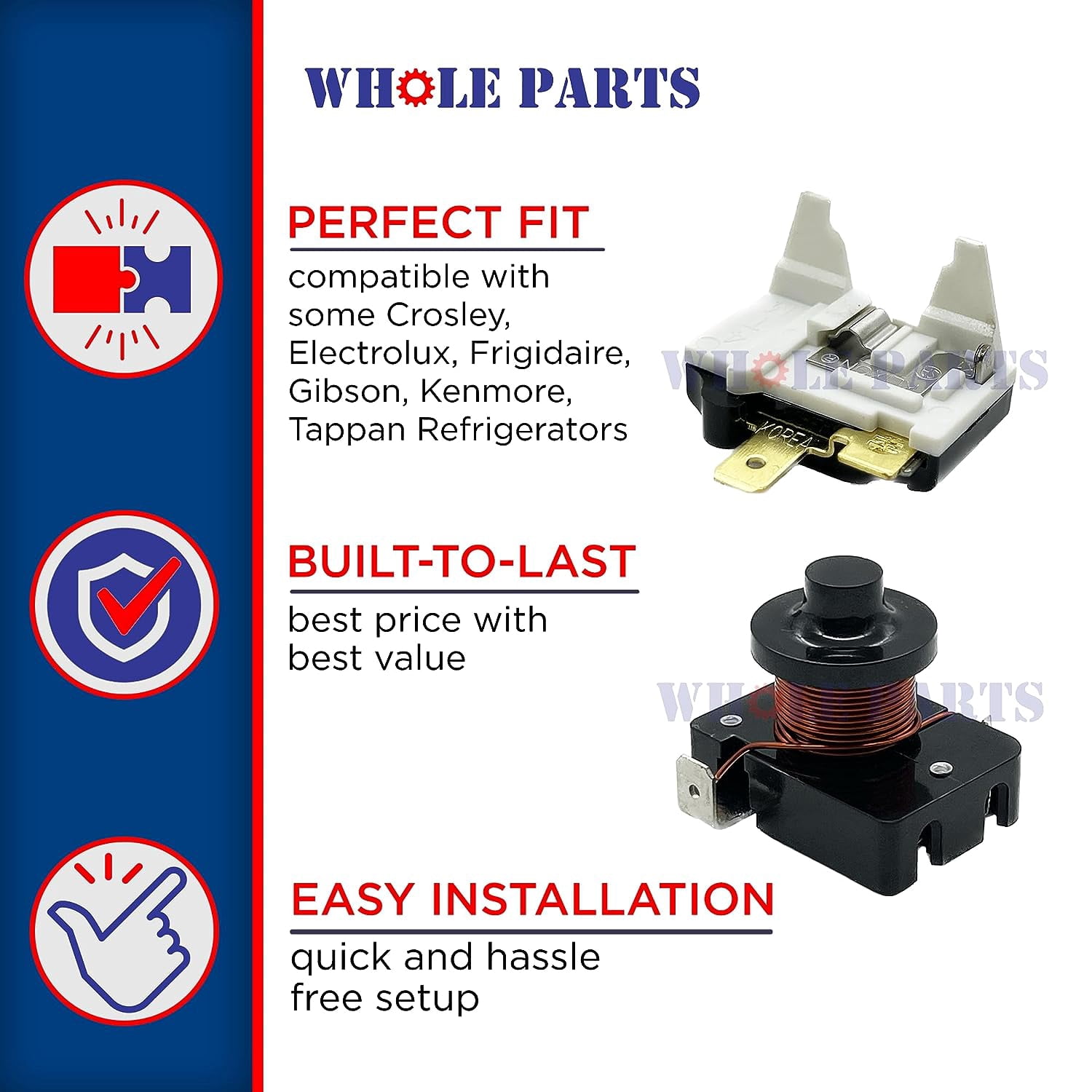 Whole Parts Refrigerator Compressor Start Relay and Overload Kit Part# 5304499966 - Replacement & Compatible with Some Crosley, Electrolux, Frigidaire, Gibson, Kenmore, Tappan Refrigerators