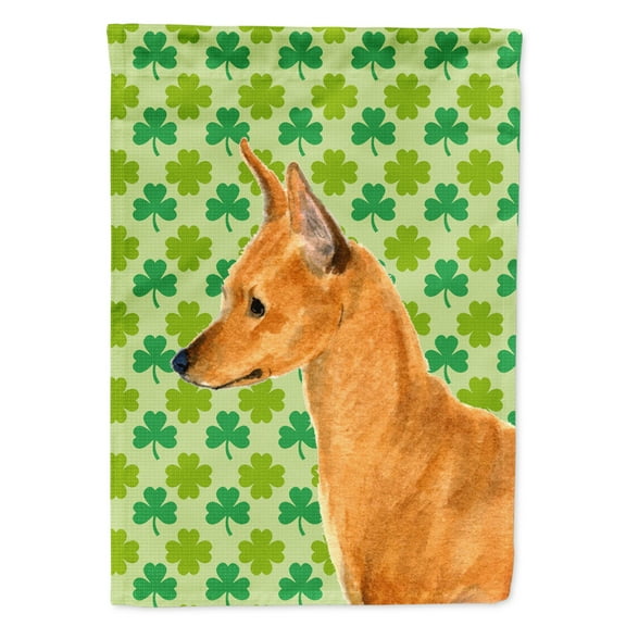 Carolines Treasures SS4397-FLAG-PARENT Min Pin St. Patricks Day Shamrock Portrait Flag  multicolor