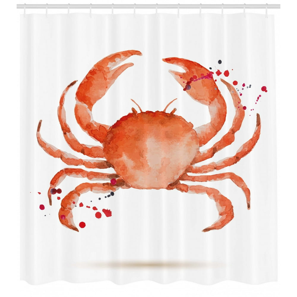 Crabs Decor Shower Curtain, Sea Animals Theme Watercolor Style Effect a