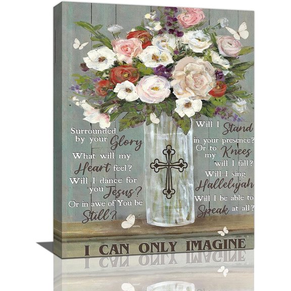 Christian Flower Farmhouse Decor Wall Art I Can Only Imagine Flora Butterfly Rustic Religious Canvas Painting Floral Pictures Framed Artwork for Bathroom Living Room Bedroom 12''''x16''''