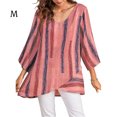 thumbnail image 1 of Qarigey Camiseta de mujer Blusa suelta de manga larga Top de rayas con cuello en V de otoño Prendas para la parte del cuerpo Rojo METRO, 1 of 4